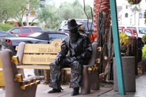 We visited Scottsdale on Sunday and this bronze statue was outside on the Main Street corner. 